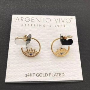 Brand New Argento Vivo Evil eye 14kt Gold over Sterling Silver hoop earrings